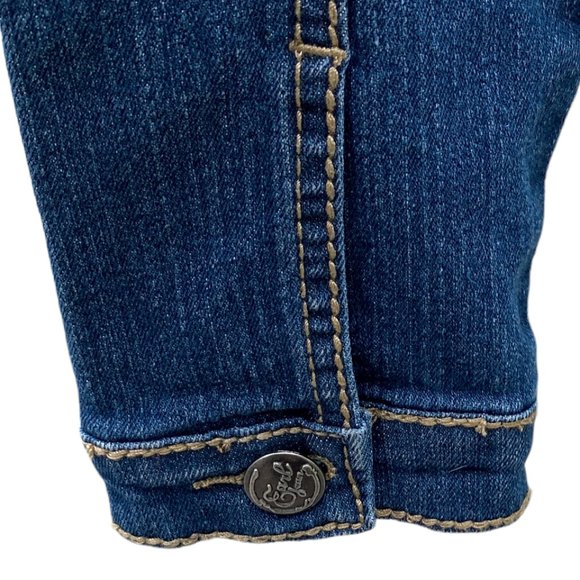 Earl Jean Distressed Faded Denim Trucker Jean Jacket-Gilmore Girls vibe-size S - Picture 10 of 16